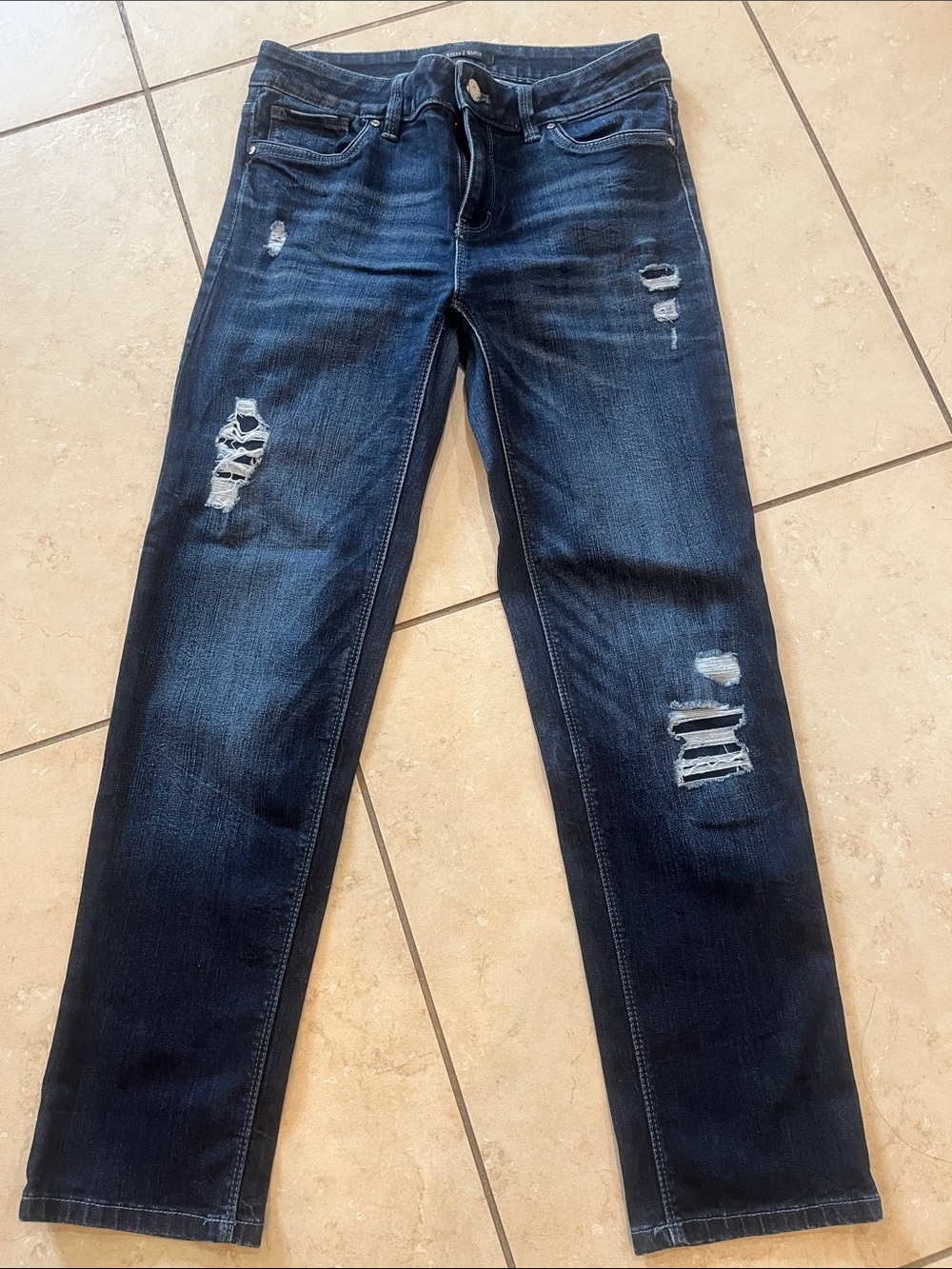 White House Black Market Dark Indigo Distressed Cropped Jeans